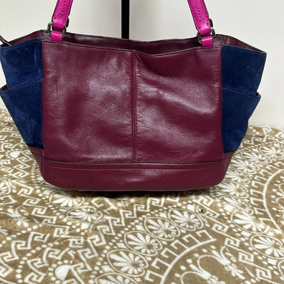 COACH 24693 Park Quilted Color Block CARRIE Leather Pink Blue Suede Purse - Picture 5 of 12